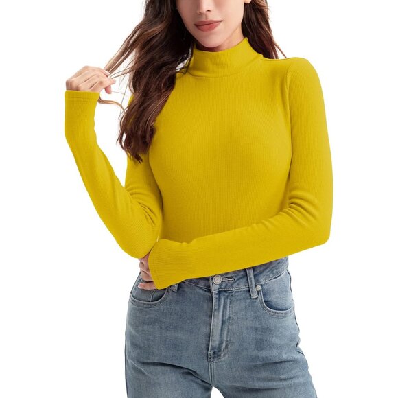 Womens Ribbed Thermal Baselayer Top Long Sleeve Mock Neck Fitted - Picture 4 of 5